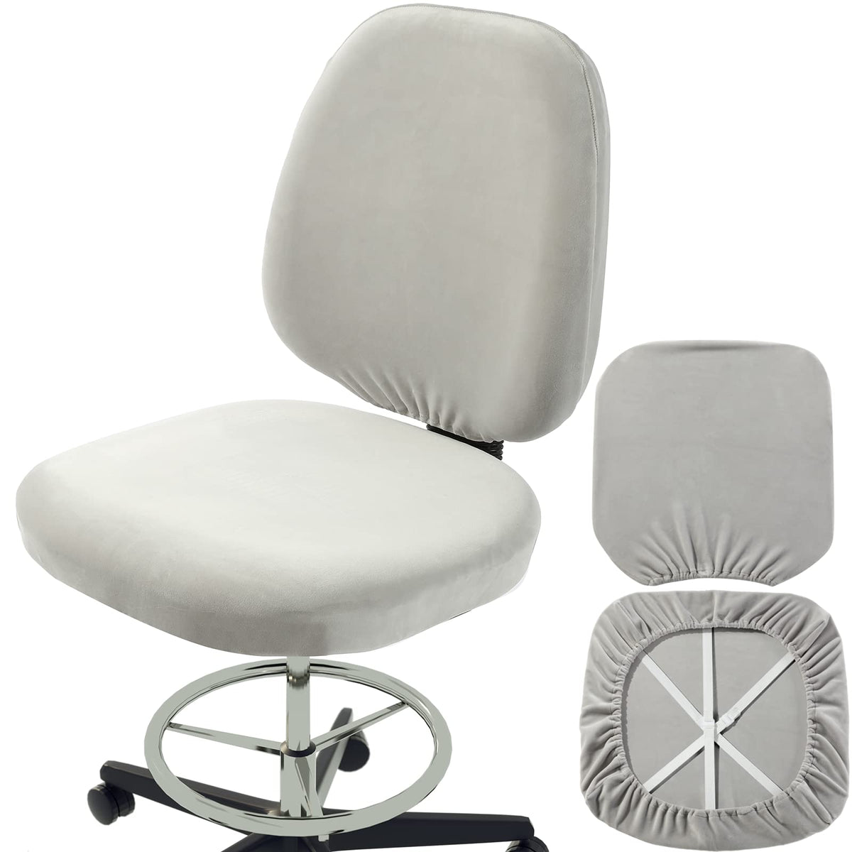 Buyue Task Office Chair Cover, Super Soft Velvet Stretch Washable Computer Desk Armless Chair Slipcover Dustproof Protectors (Set Of Light Grey)