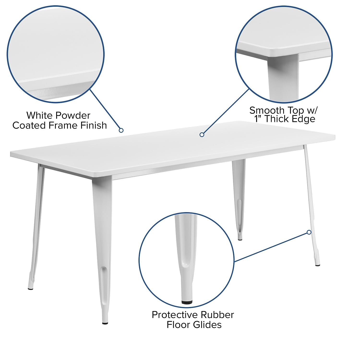 Flash Furniture Charis Commercial Grade 31.5&quot; X 63&quot; Rectangular White Metal Indoor-Outdoor Table