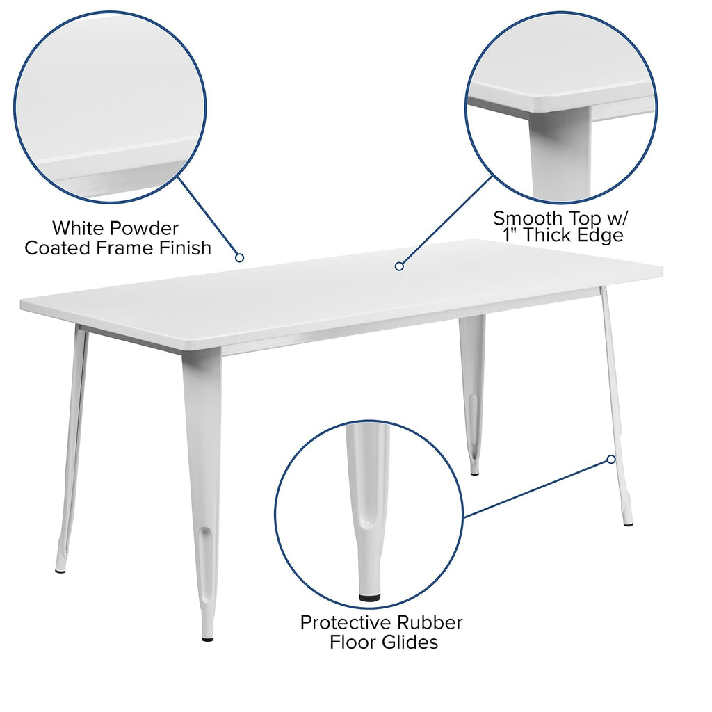 Flash Furniture Charis Commercial Grade 31.5" X 63" Rectangular White Metal Indoor-Outdoor Table