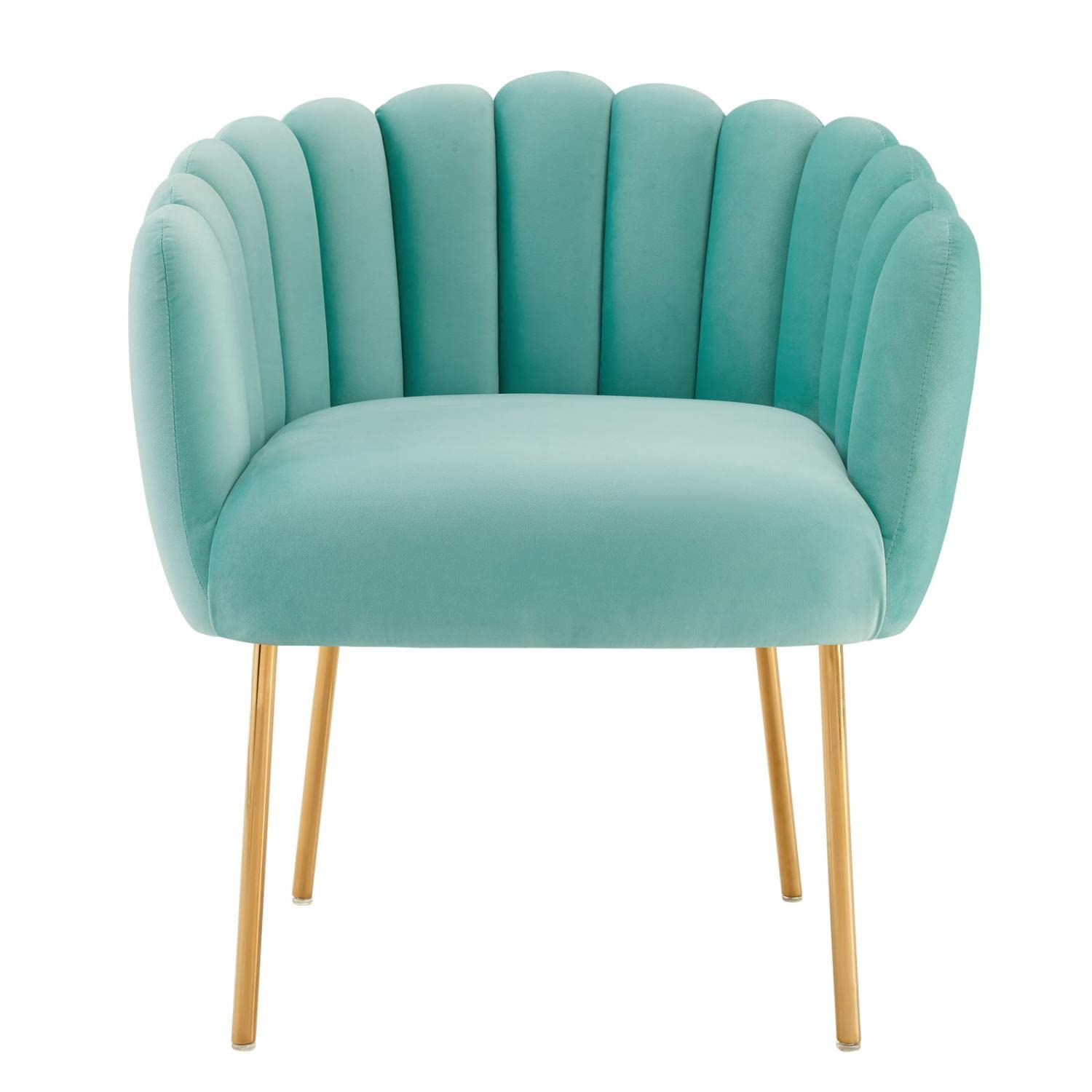 Modway Sanna Modern Channel Tufted Performance Velvet Armchair In Mint Blue/Gold