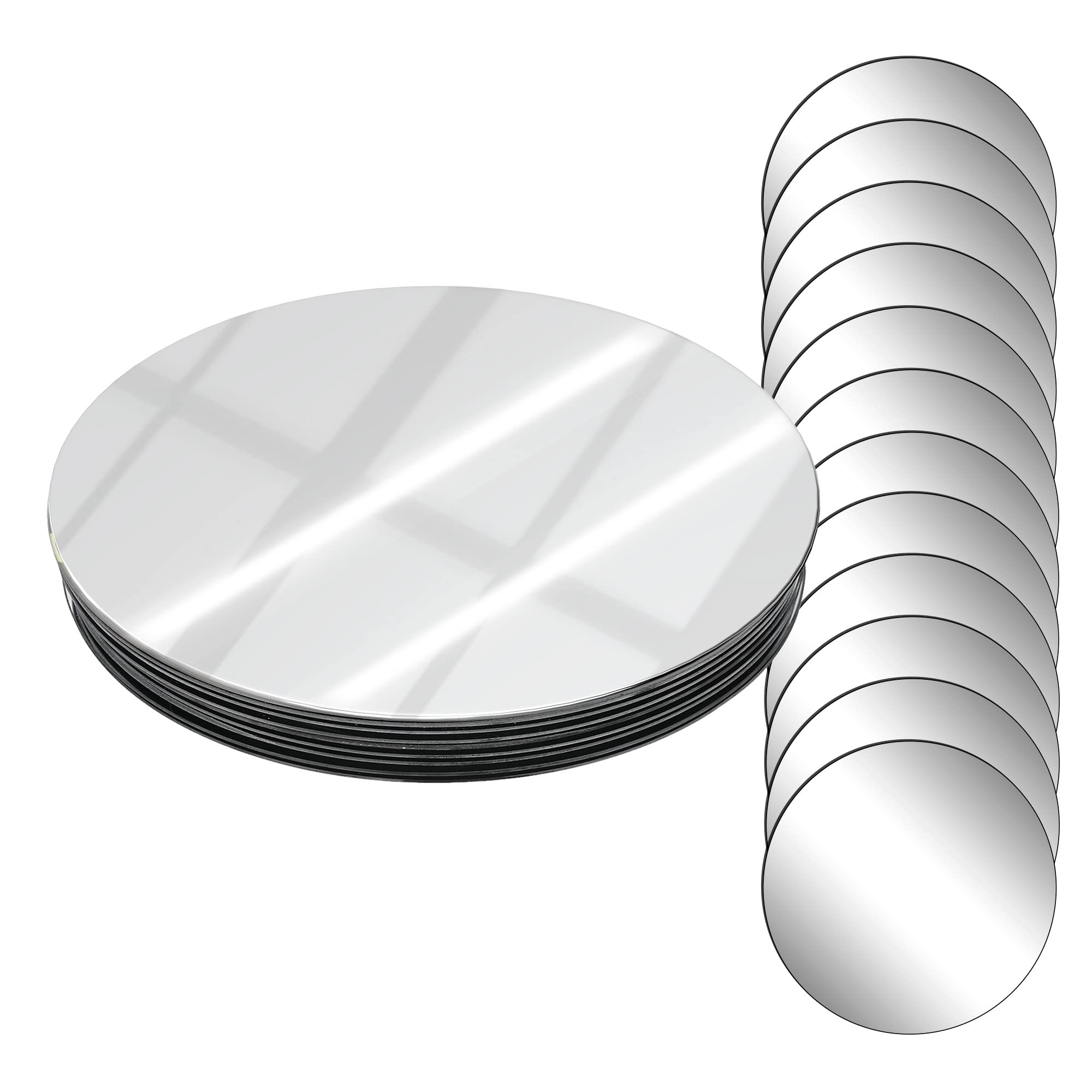 Houseables Mirror Centerpieces for Tables, Round Mirrors, 12 Pk, 10, Glass, Flat, Candle Plate Set, Decorative Tiles, Craft, Van