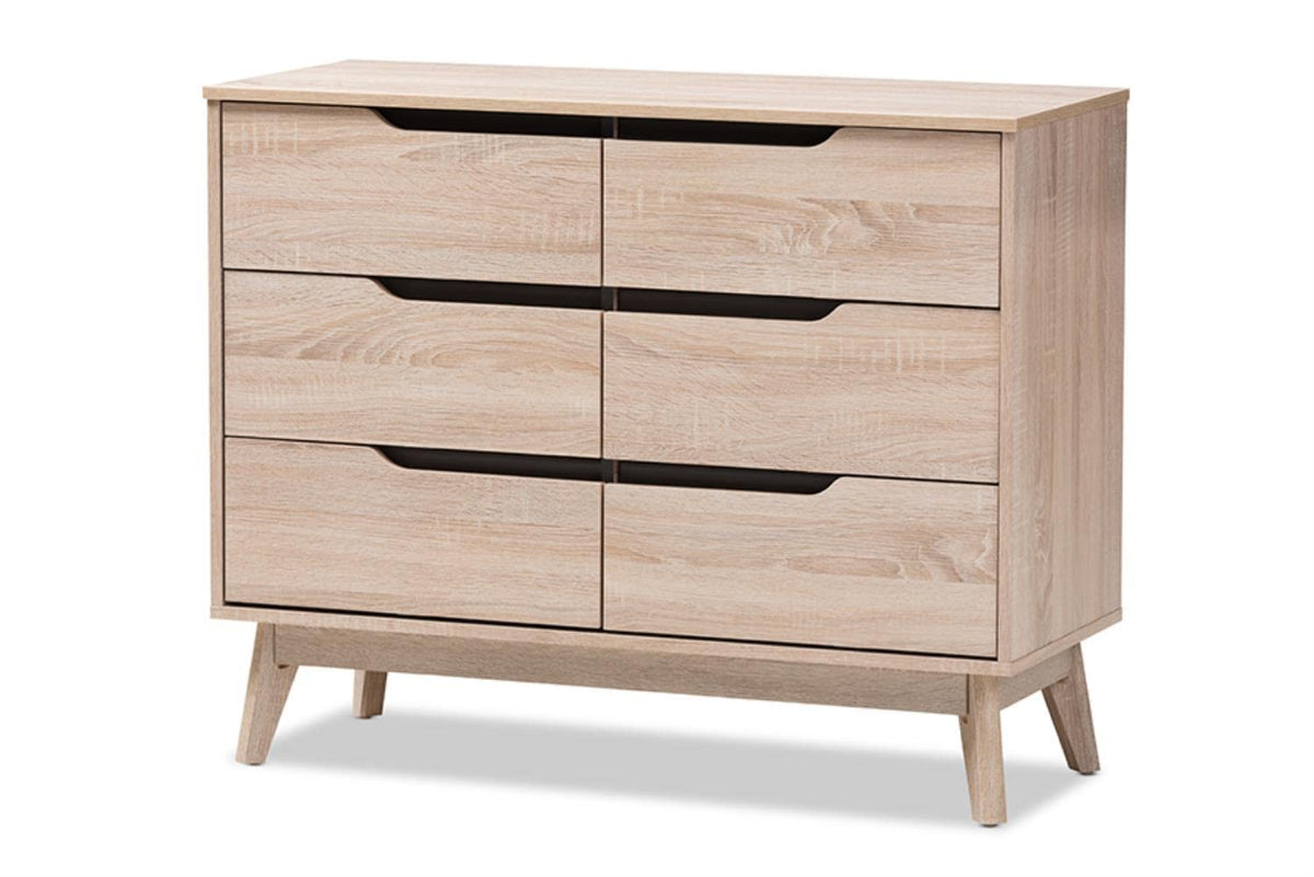 Baxton Studio Fella 6 Drawer Wood Double Dresser in Light Brown