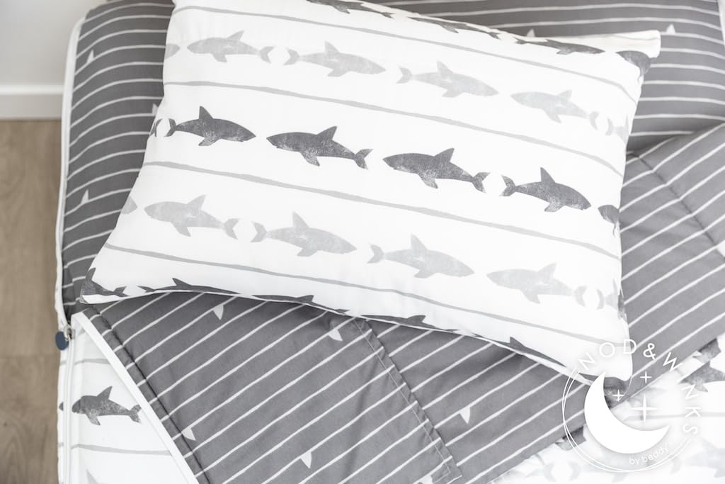 Beddy'S Great White Sharks Theme Boys Durable Zipper Bedding, Bed In A Bag For Kids, White & Gray Sheets & Comforter With Shark