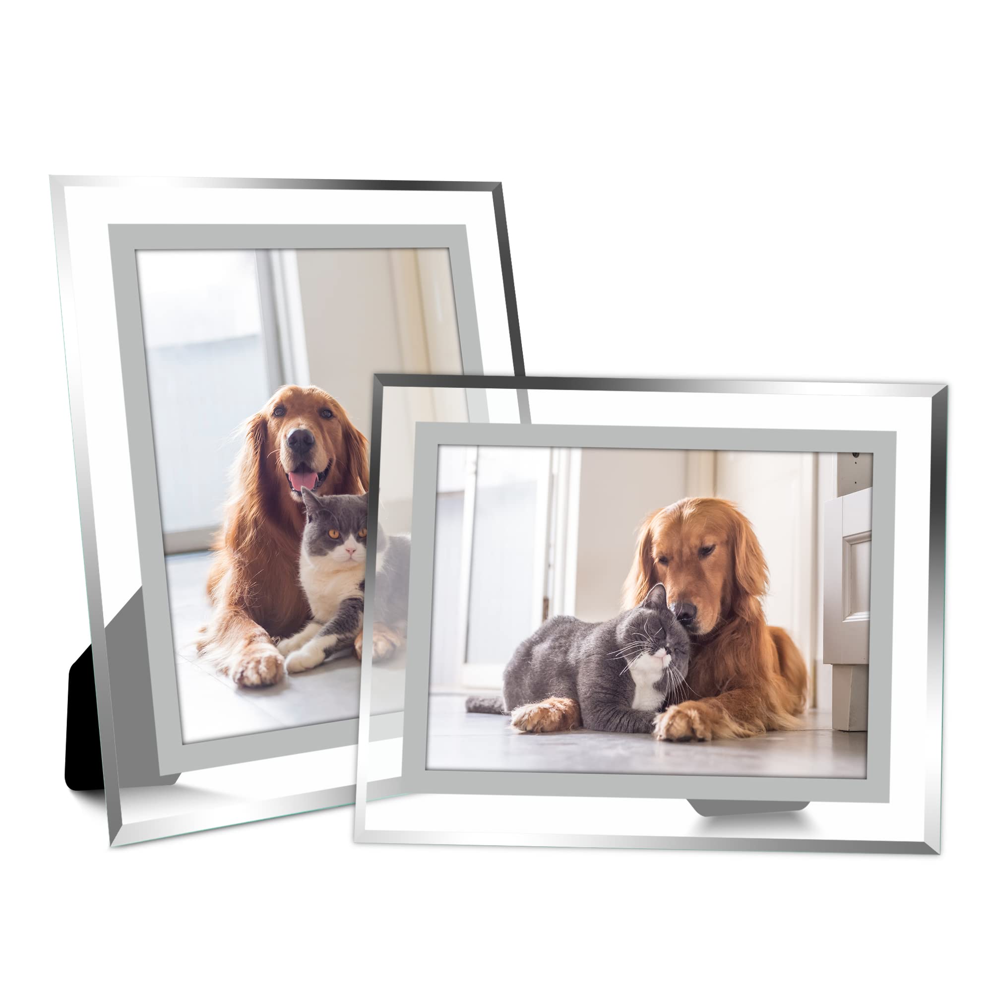 Vienrose 5x7 Picture Frame Set of 2, Glass Photo Frames Made of High Definition Real Glass Display Pictures Horizontal or Vertic