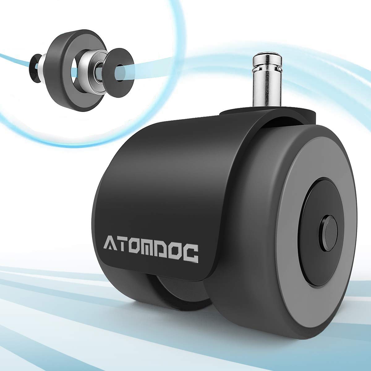 Office Chair Caster Wheels by ATOMDOC, 2'' Newly Revolutionary Quadruple Ball Bearing Design,Heavy Duty & Safe Protection for Al