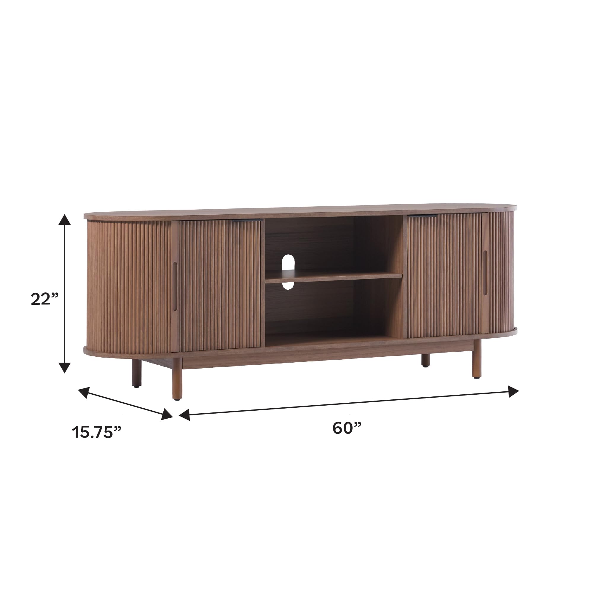 Walker Edison Modern Curved Reeded Tv Stand For Tvs Up To 65 Inches, Credenza With Sliding Doors And Adjustable Shelves, Tv Stand With Cord Management Cutout, 60 Inch, Mocha