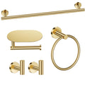 TURS Brushed Gold 5 Piece Bathroom Hardware Set, SUS304 Stainless Steel Bath Towel Bar Set, Bathroom Towel Rack Set Wall Mounted