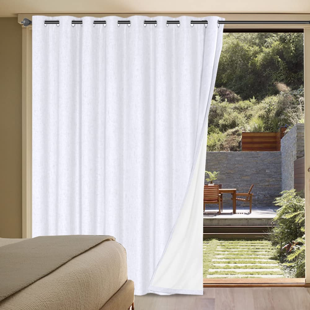 H.VERSAILTEX White Linen Blackout Curtains Durable Thick Textured Linen Look 100% Blackout Patio Door Curtain Anti Rust Grommet 