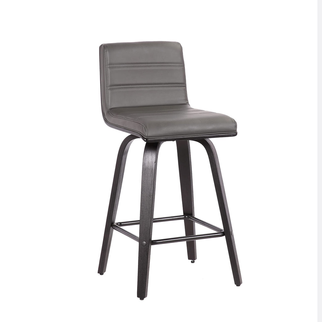 HomeRoots 26â€ Gray Faux Leather Black Wooden Swivel Bar Stool