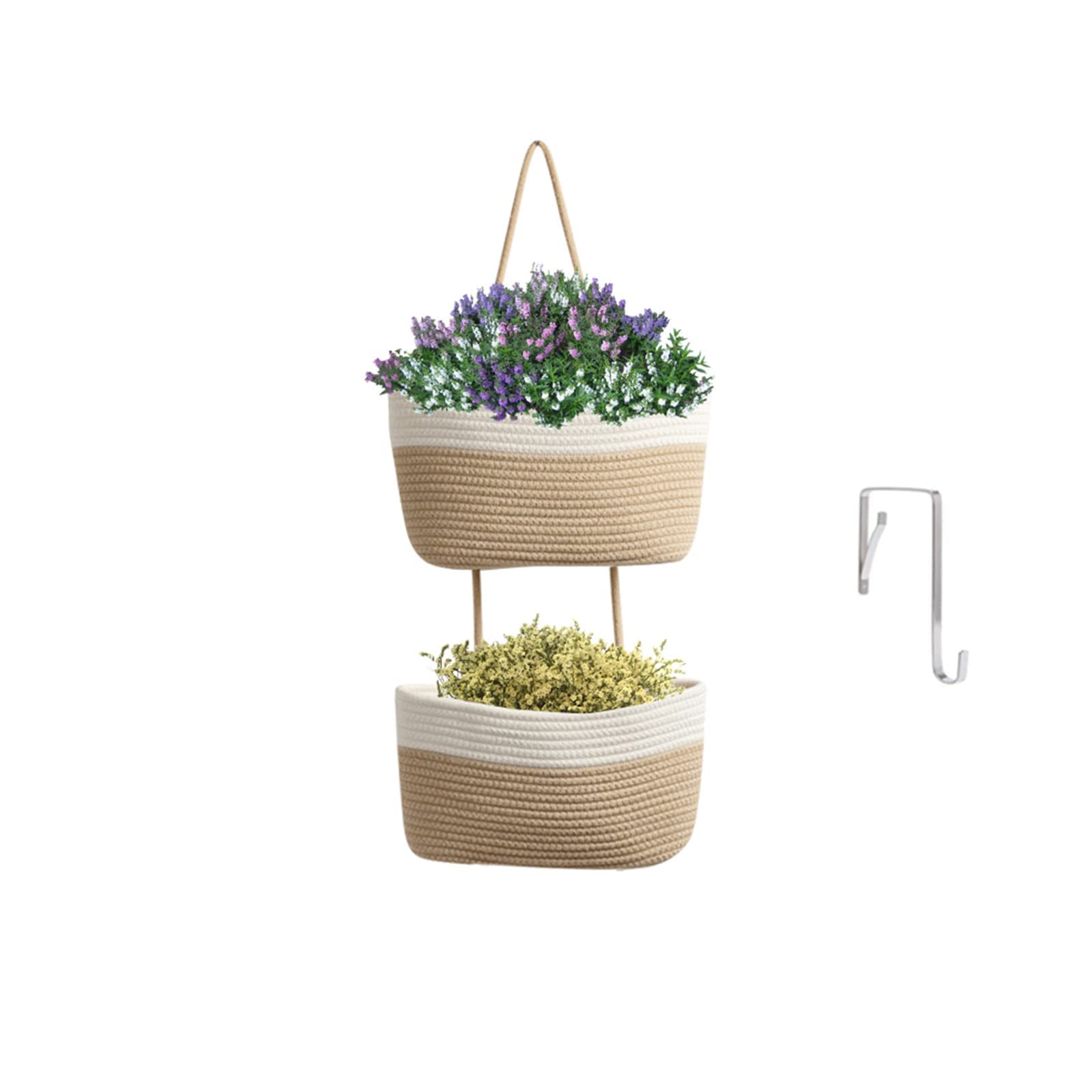TeoKJ 3-Tier Cotton Rope Baskets with Button Strap Over the Door Wall Hanging Baskets for Nursery, Living Room, Bathroom, Door S