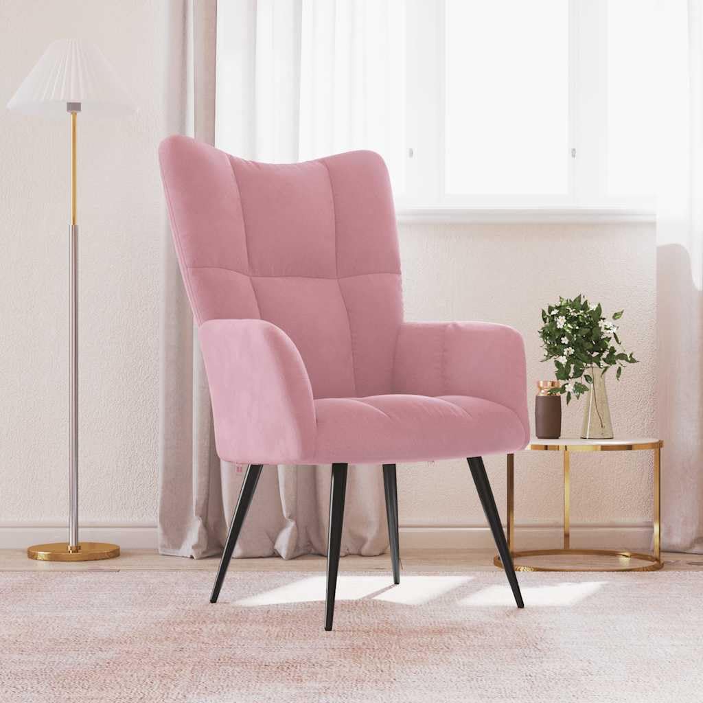 vidaXL Modern Pink Velvet Relaxing Chair with Thick Padded Foam and Stable Steel Frame for Living Room, Bedroom, and Office Space