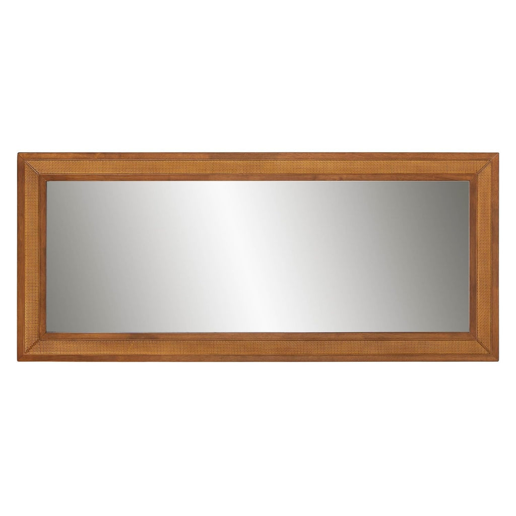 Baxton Studio Rowanne Mid-Century Modern Walnut Brown Rubberwood And Rattan Frame Wall Mirror