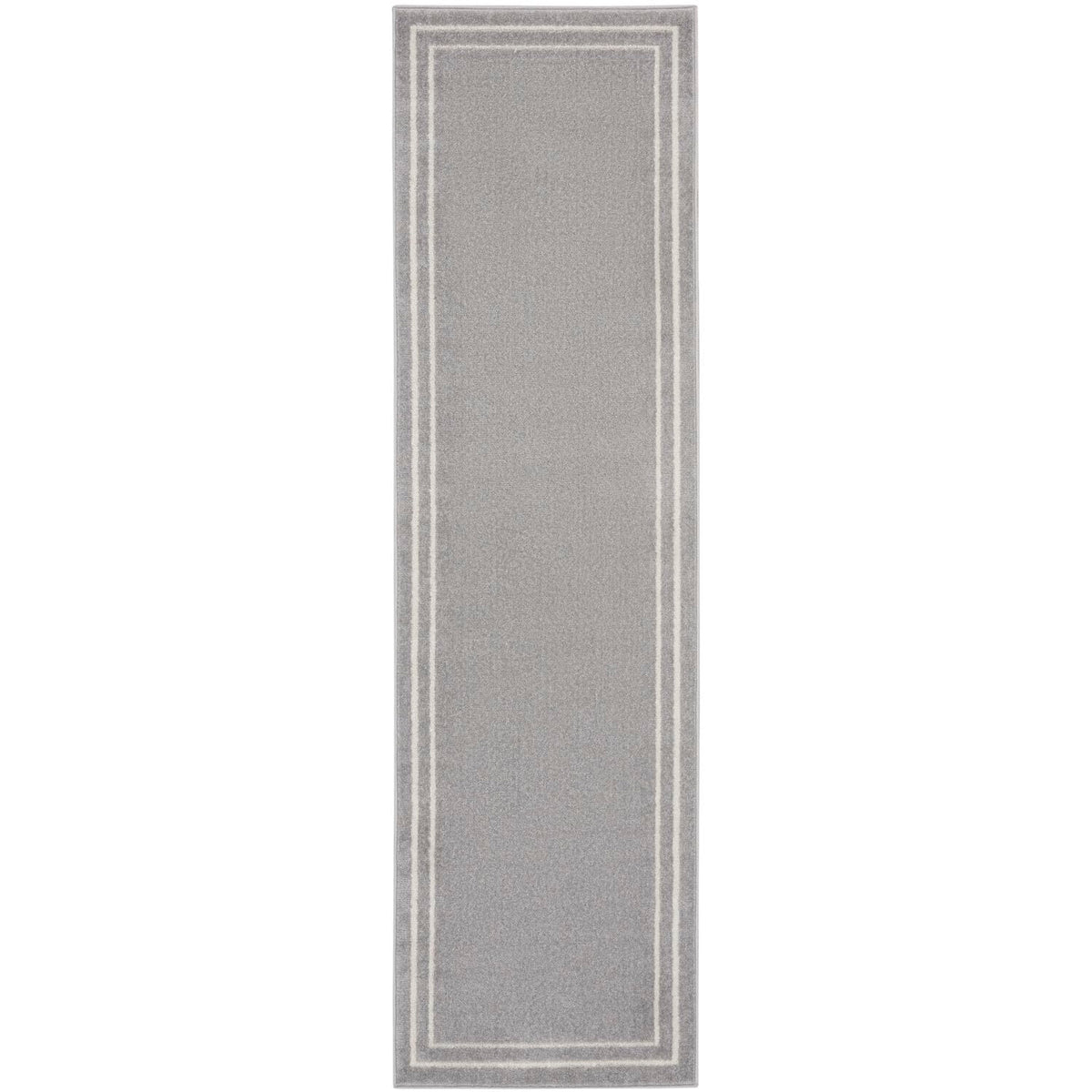 Nourison Essentials Indoor/Outdoor Solid Bordered Grey/Ivory 2' X 6' Area Rug, Easy Cleaning, Non Shedding, Bed Room, Living Roo