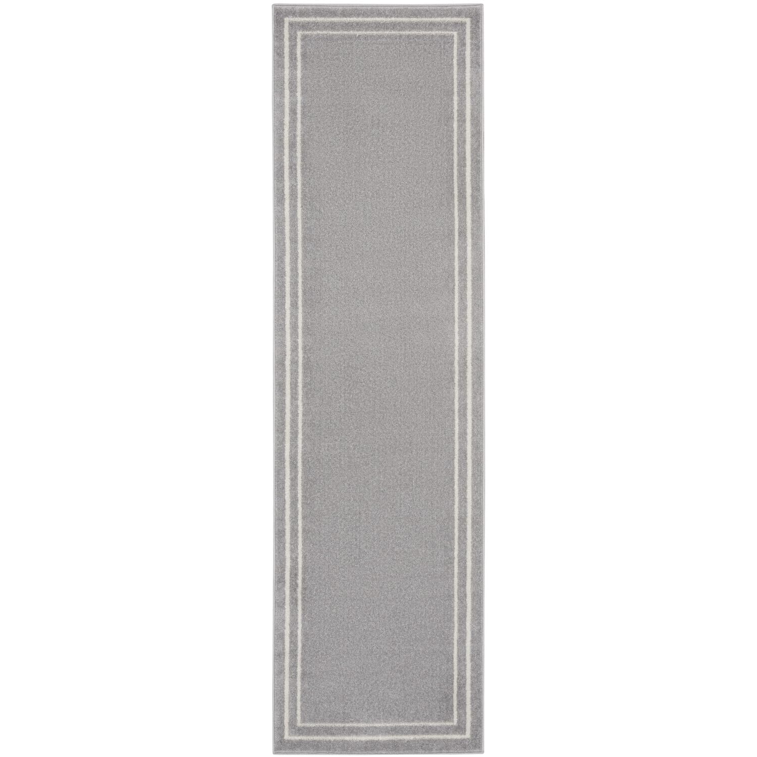 Nourison Essentials Indoor/Outdoor Solid Bordered Grey/Ivory 2' X 6' Area Rug, Easy Cleaning, Non Shedding, Bed Room, Living Roo