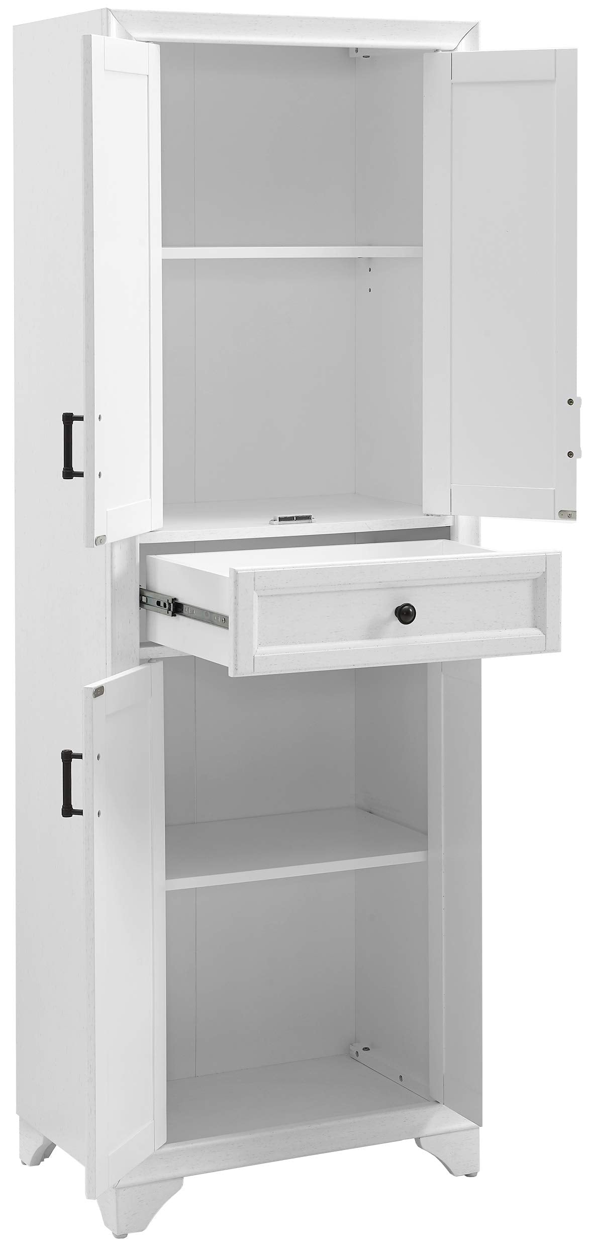 Crosley Furniture Tara Pantry Storage Cabinet with Shelves, Kitchen, Dining, or Laundry Room, Distressed White