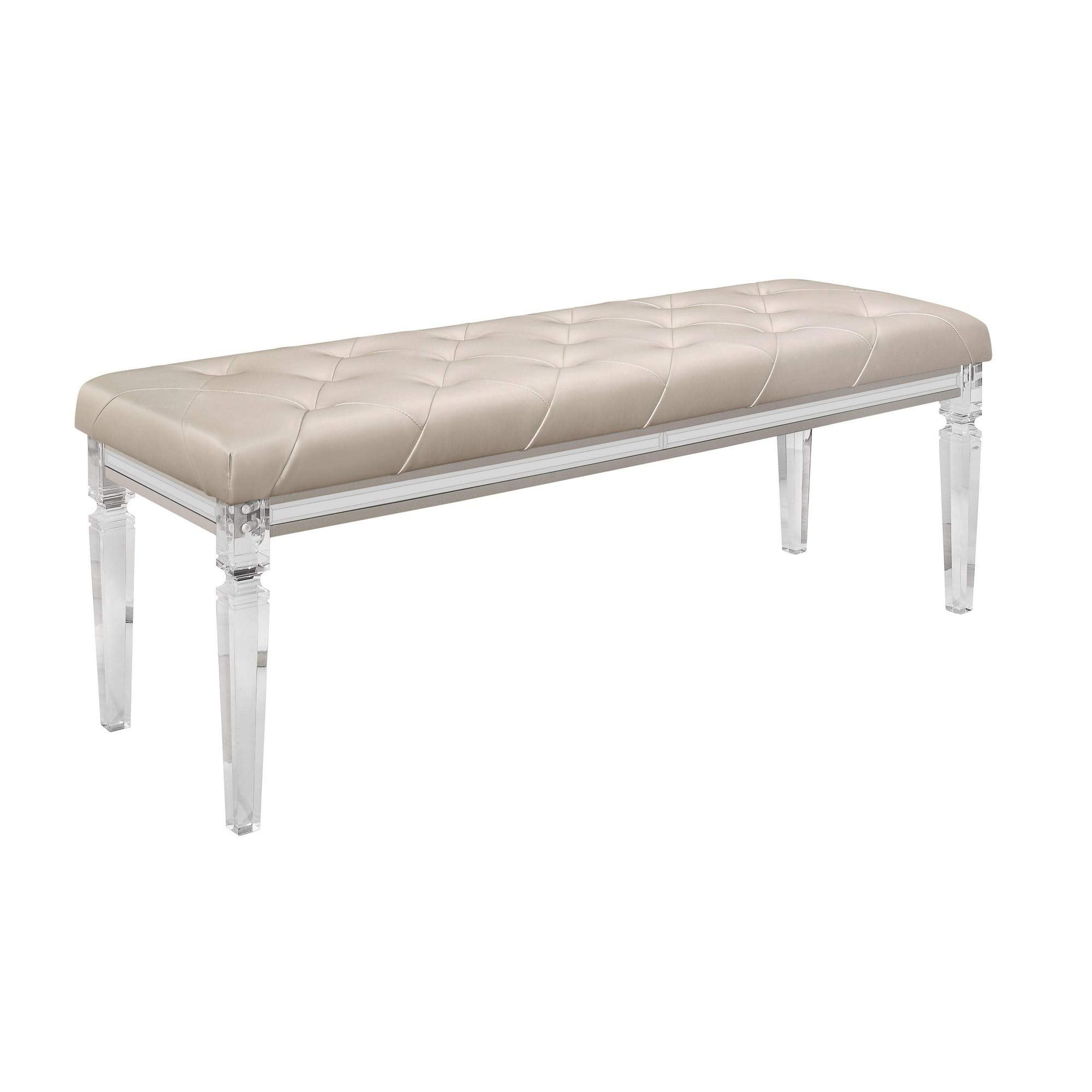 HomeRoots 54' Champagne and Clear Upholstered Faux Leather Bench