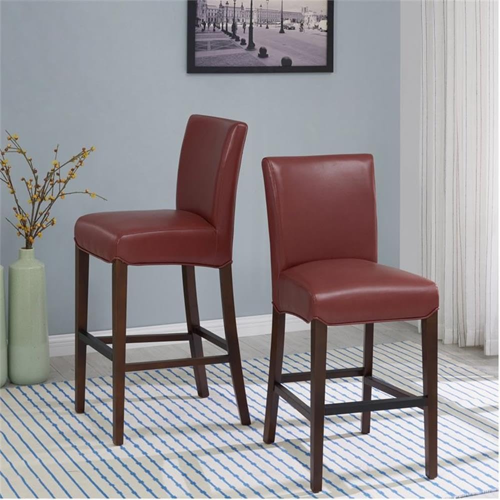 New Pacific Direct Milton Bonded Leather Counter Bar & Counter Stools, Dark Brick Red