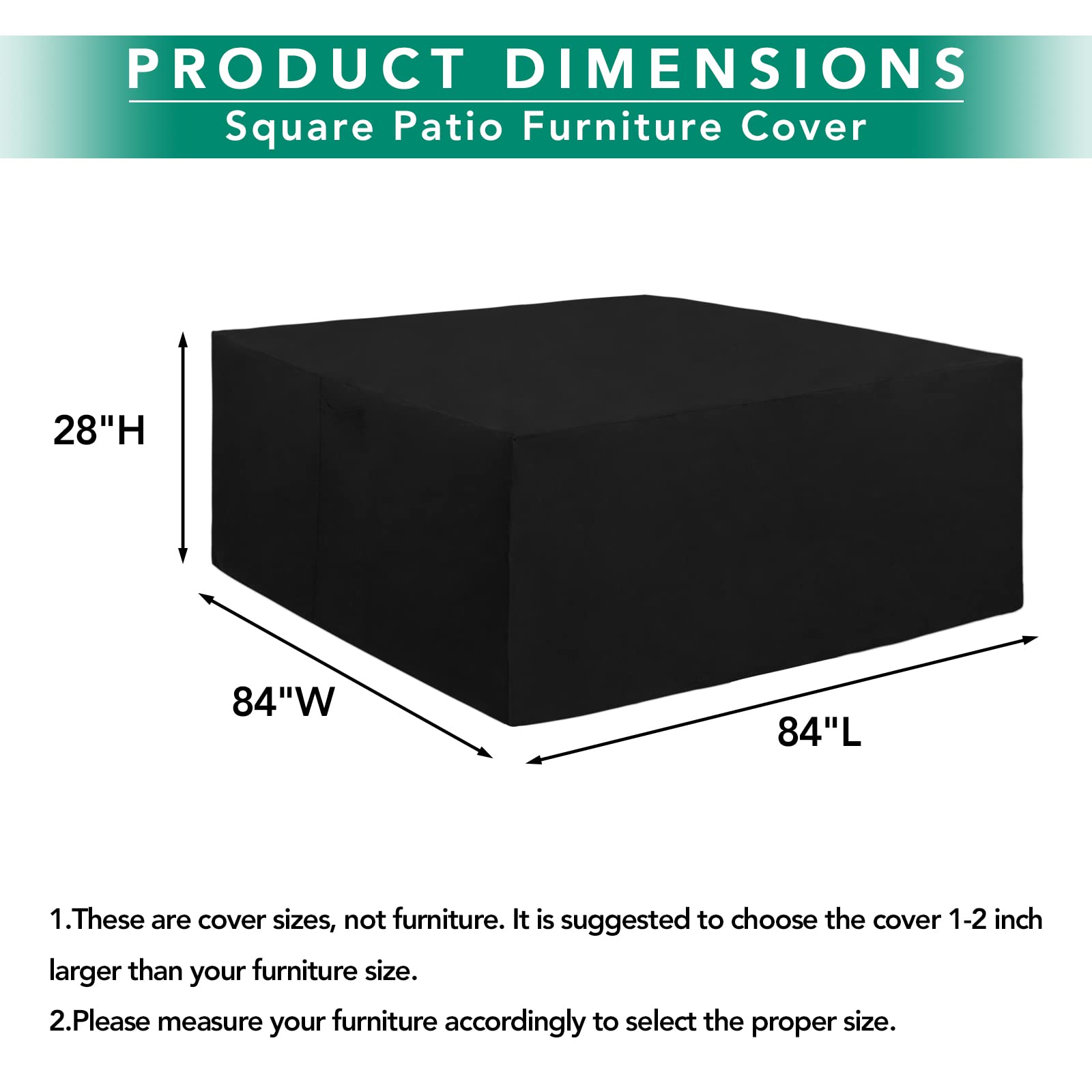 Easy-Going 600D Heavy Duty Patio Furniture Cover, Outdoor Square Table And Chair Set Cover, Waterproof Outdoor Sectional Set Cover (84'L X 84'W X 28'H, Black)