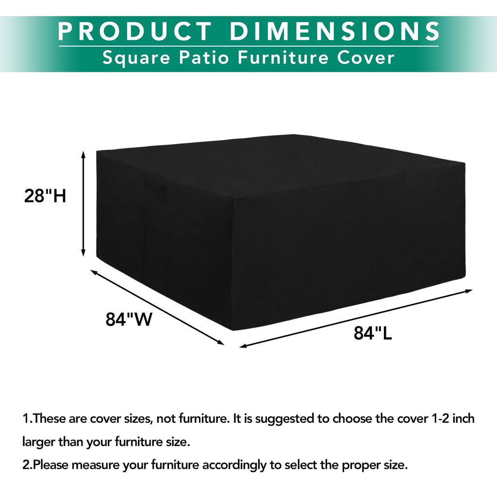 Easy-Going 600D Heavy Duty Patio Furniture Cover, Outdoor Square Table And Chair Set Cover, Waterproof Outdoor Sectional Set Cover (84'L X 84'W X 28'H, Black)
