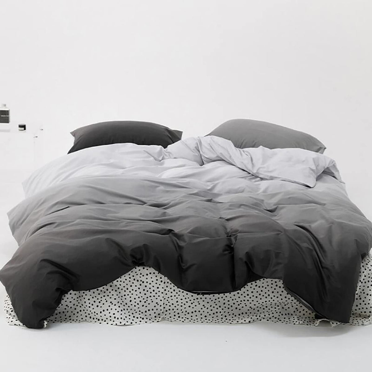 Luxlovery Grey And Black Gradient Comforter Set Full Dark Grey Bedding Comforter Set Men Women Minimalist Bedding Set Cotton Sof