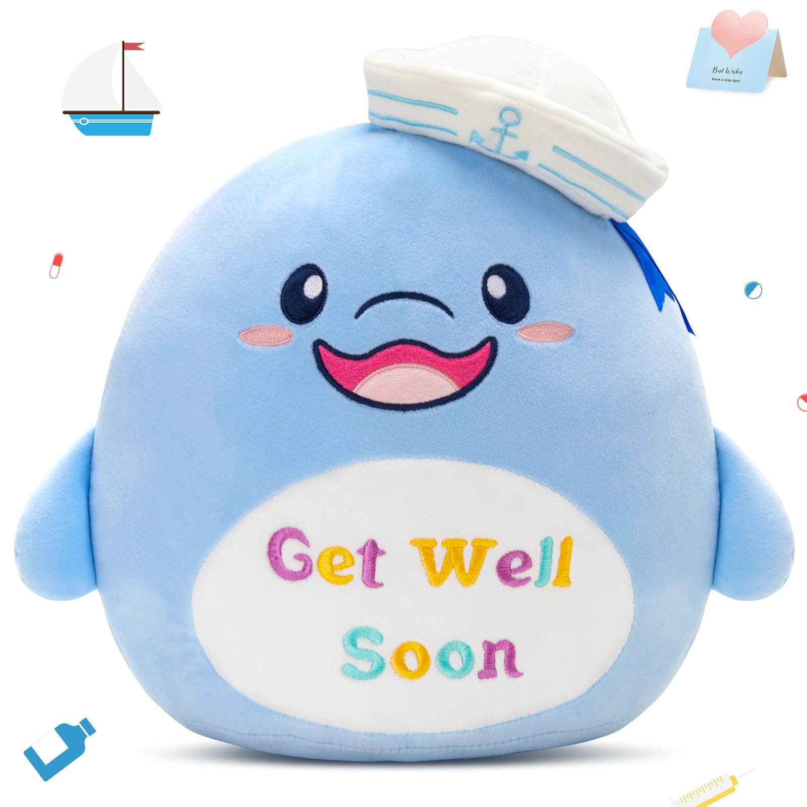 Athoinsu 12 ' Get Well Soon Dolphin Plush Pillow Soft Sofa Cushion Squishy Plushie Toy Cute Stuffed Animal Room Decor Feel Bett