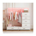 HOMELA White Dresser with Hanging Rack for Bedroom, 6 Large Fabric Drawers with LED Lights, Clothing Storage Organizer for Small