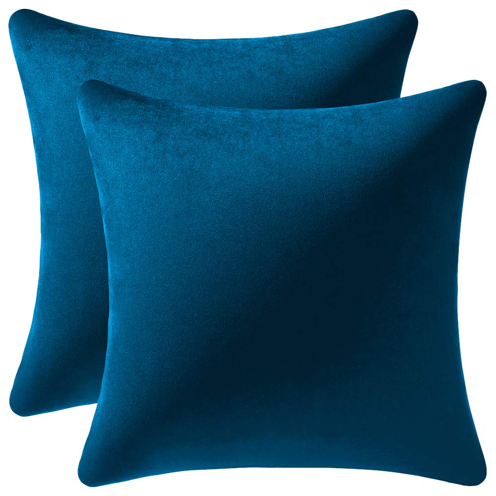 Dezene Midnight Blue Throw Pillow Covers 2 Pack 16 X 16 Inch Cozy Soft Velvet Square Decorative Pillow Cases, Lumbar Toss Pillow