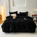Cottonight Black Velvet Comforter Set King Black Flannel Bedding Comforter Set Dark Color All Black Plush Fluffy Blanket Quilts