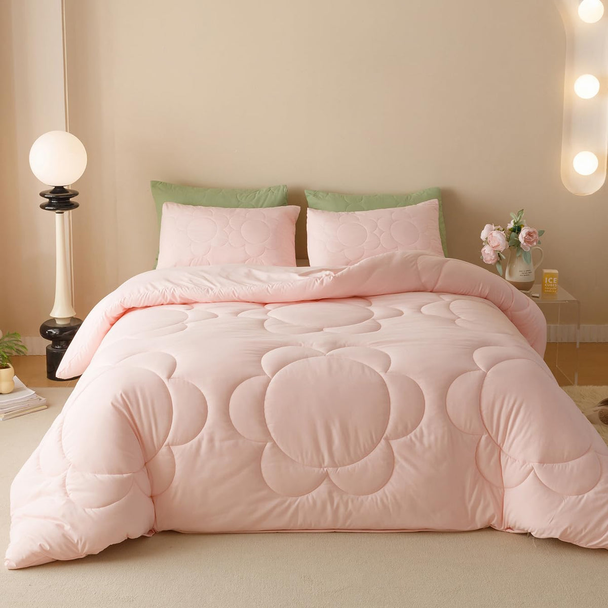 Karever Pink Flower Comforter King Pink Sunflower Print Bed King Comforter Set 3 Pieces Dark Pink Floral Comforter Set For Women