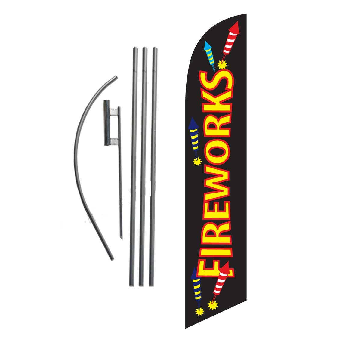 Fireworks Sale 4Th Of July Advertising Feather Banner Swooper Flag Sign With Flag Pole Kit And Ground Stake