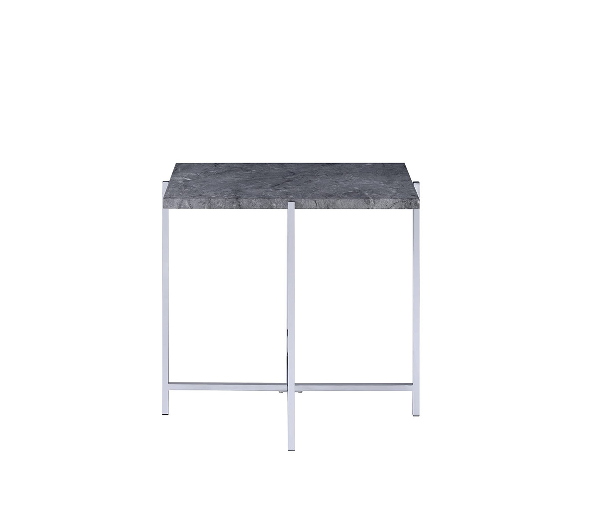 HomeRoots 24' Chrome and Faux Marble Manufactured Wood and Metal Rectangular End Table