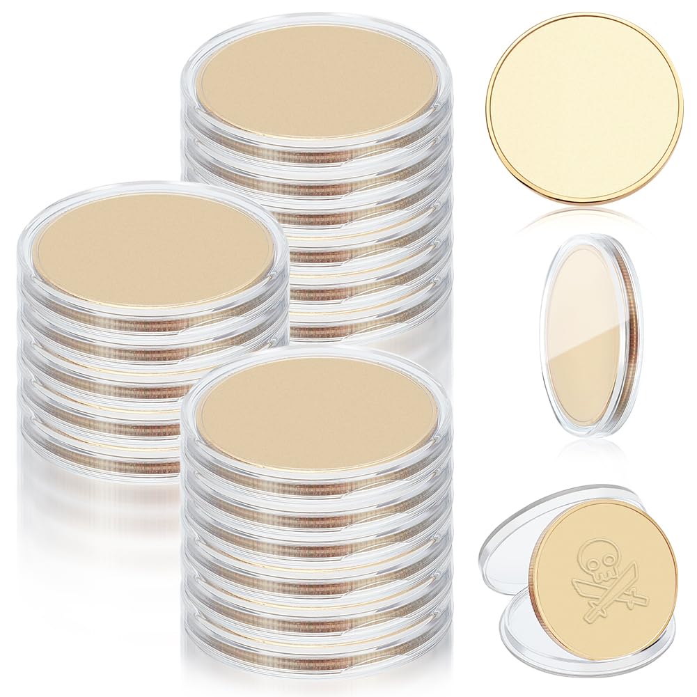 Webeedy 30Pcs Blank Challenge Coin Metal Stamping Sublimation Blanks Bulk 40Mm Engraving Round Tags Threaded Edged Coin With Acr