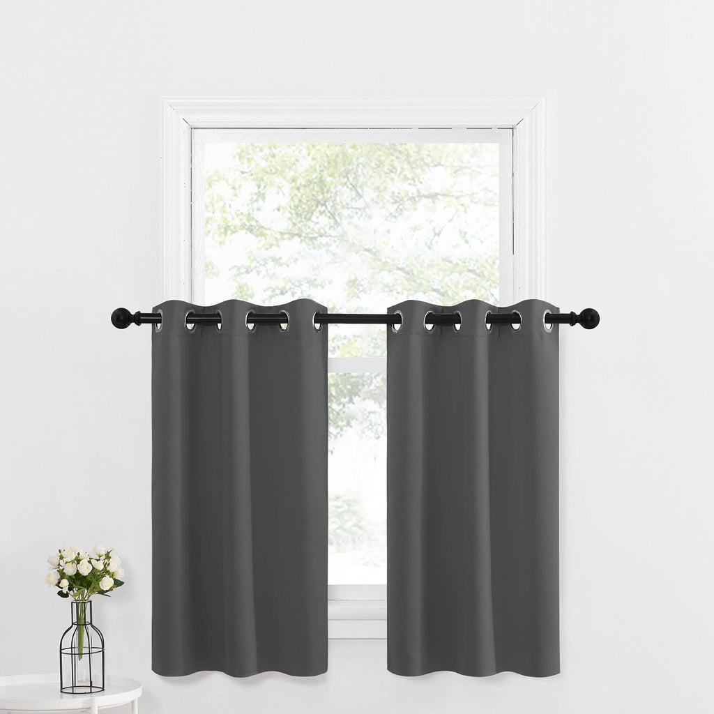 Nicetown Kitchen Curtains Tiers Sets For Windows - Thermal Insulated Home Decor Blackout Grommet Window Treatment Drapes For Camper Rv (29W By 36L With 1.2 Inches Header, Grey, 1 Pair)