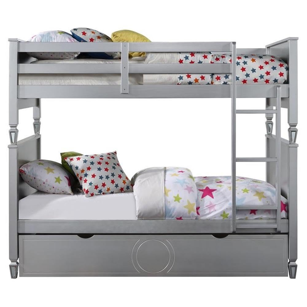 Acme Powell Twin Over Twin Wooden Bunk Bed with Trundle in Silver