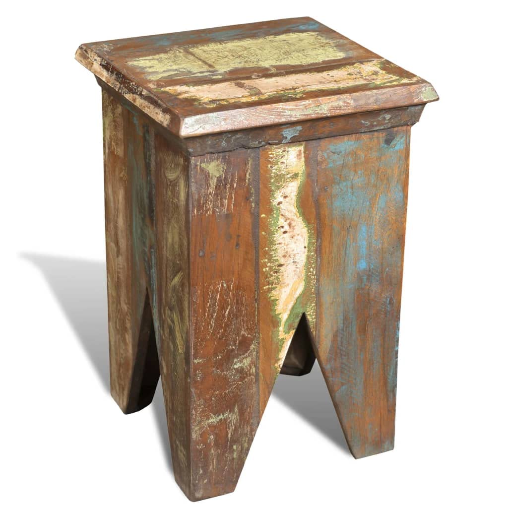 vidaXL Farmhouse-Style Stool - Antique Solid Reclaimed Wood, Durably Handmade and Polished, Environmentally Friendly, Ideal for Home or Café Use