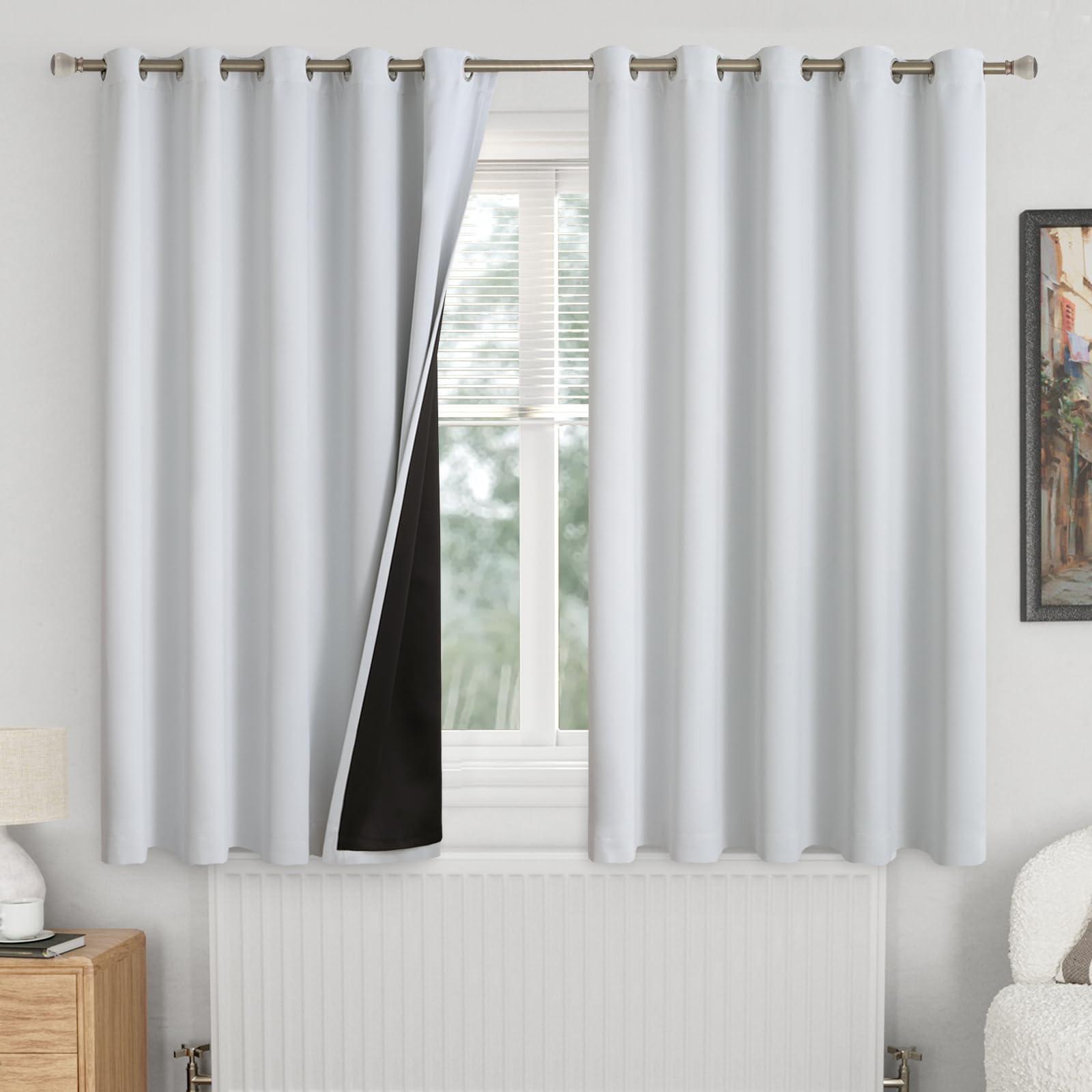 Quemas Extra Wide 100% Blackout Curtains For Bedroom 63 Inch Length 2 Panels, Thermal Insulated Full Light Blocking Soundproof G