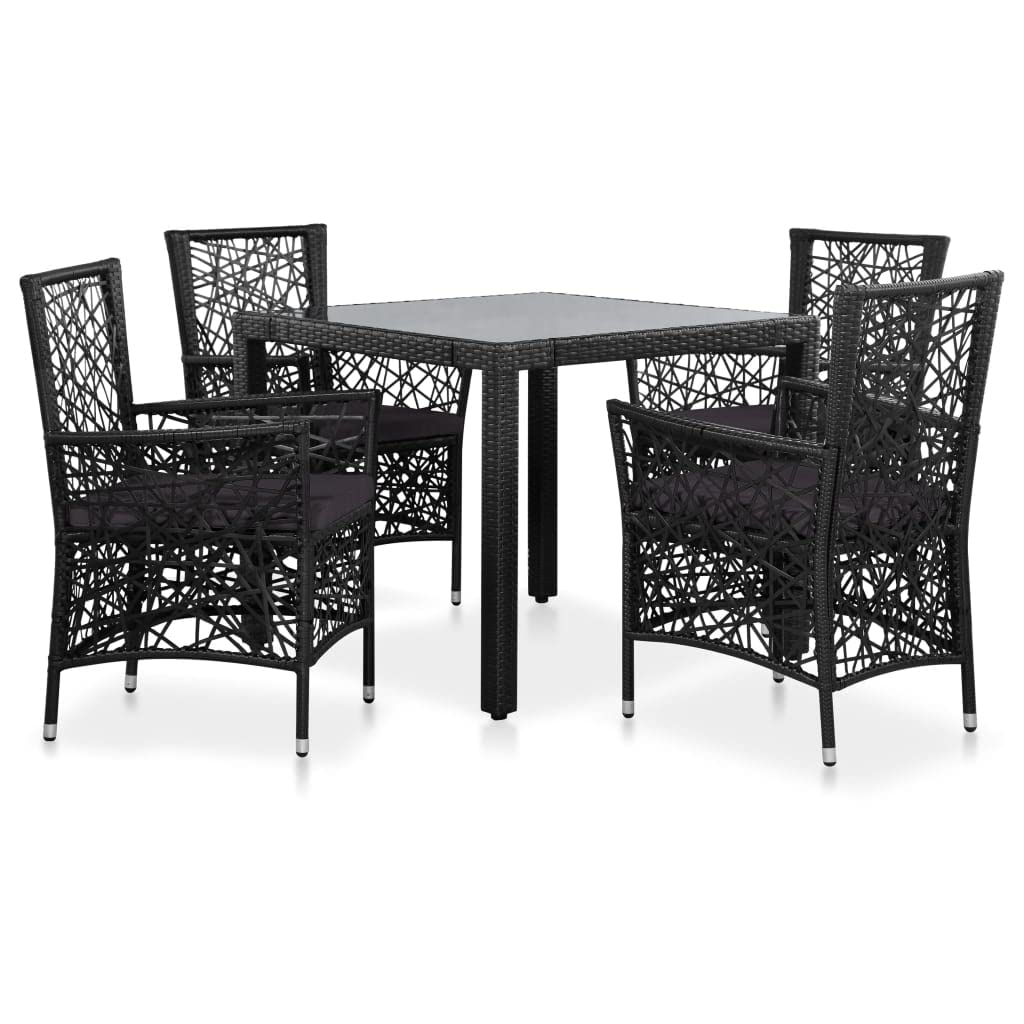 5 Piece Outdoor Dining Set Poly Rattan Black