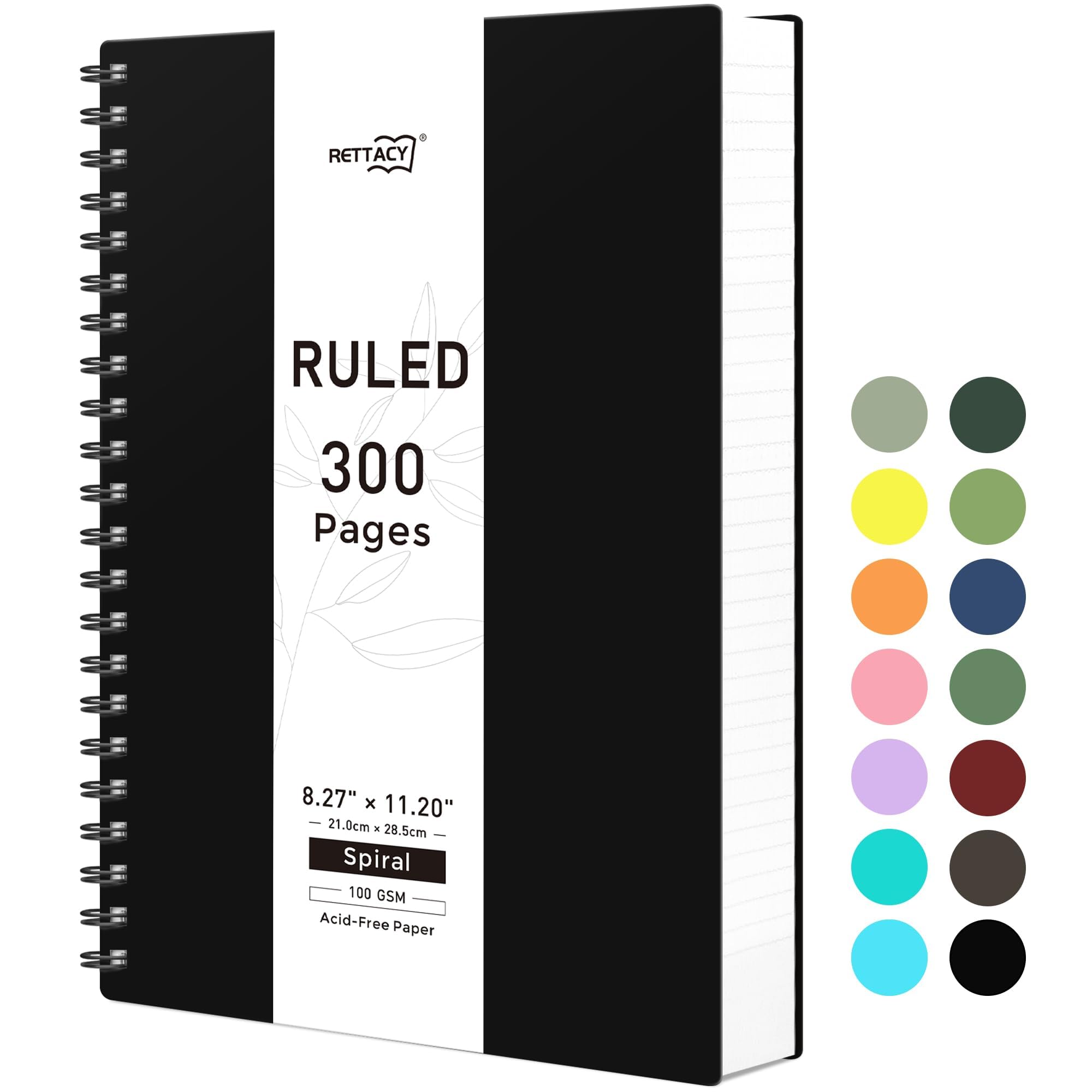 Rettacy Spiral Notebook, A4 College Ruled Notebook With 300 Pages, 8.2'    11.2', Large Size, Notebook Journal For School, Wor