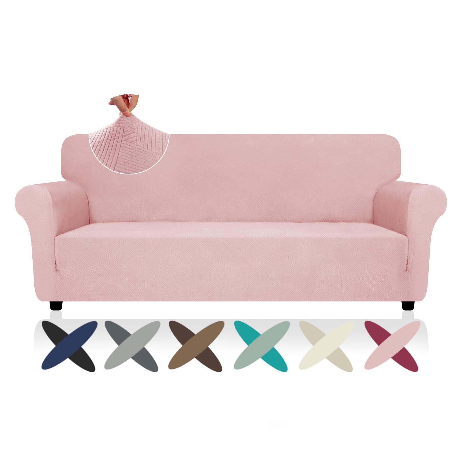 Znsayotx Super Stretch Sofa Cover (71'-91'), New Striped Sofa Covers Fitted Slipcovers With Elastic Bottom, Dog Cat Pets Proof Spandex Washable Fabric Comfortable & Durable (Chintz Rose, Sofa)