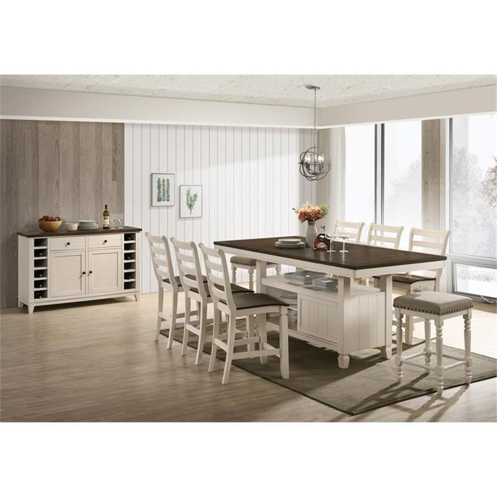 Acme Tasnim Wooden Rectangular Counter Height Table in Oak and Antique White