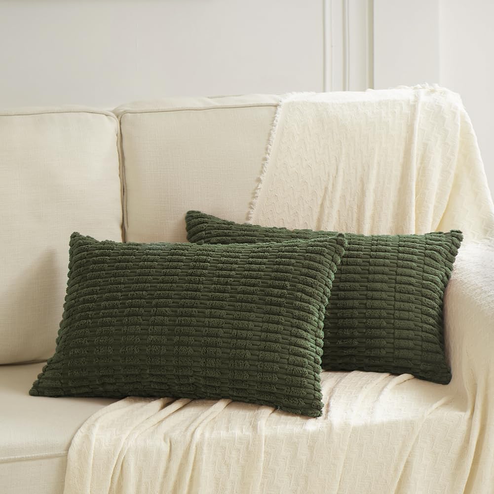 Fancy Homi 2 Packs Boho Olive Green Decorative Throw Pillow Covers 12X20 Inch For Couch Bed Sofa, Rustic Modern Farmhouse Home D