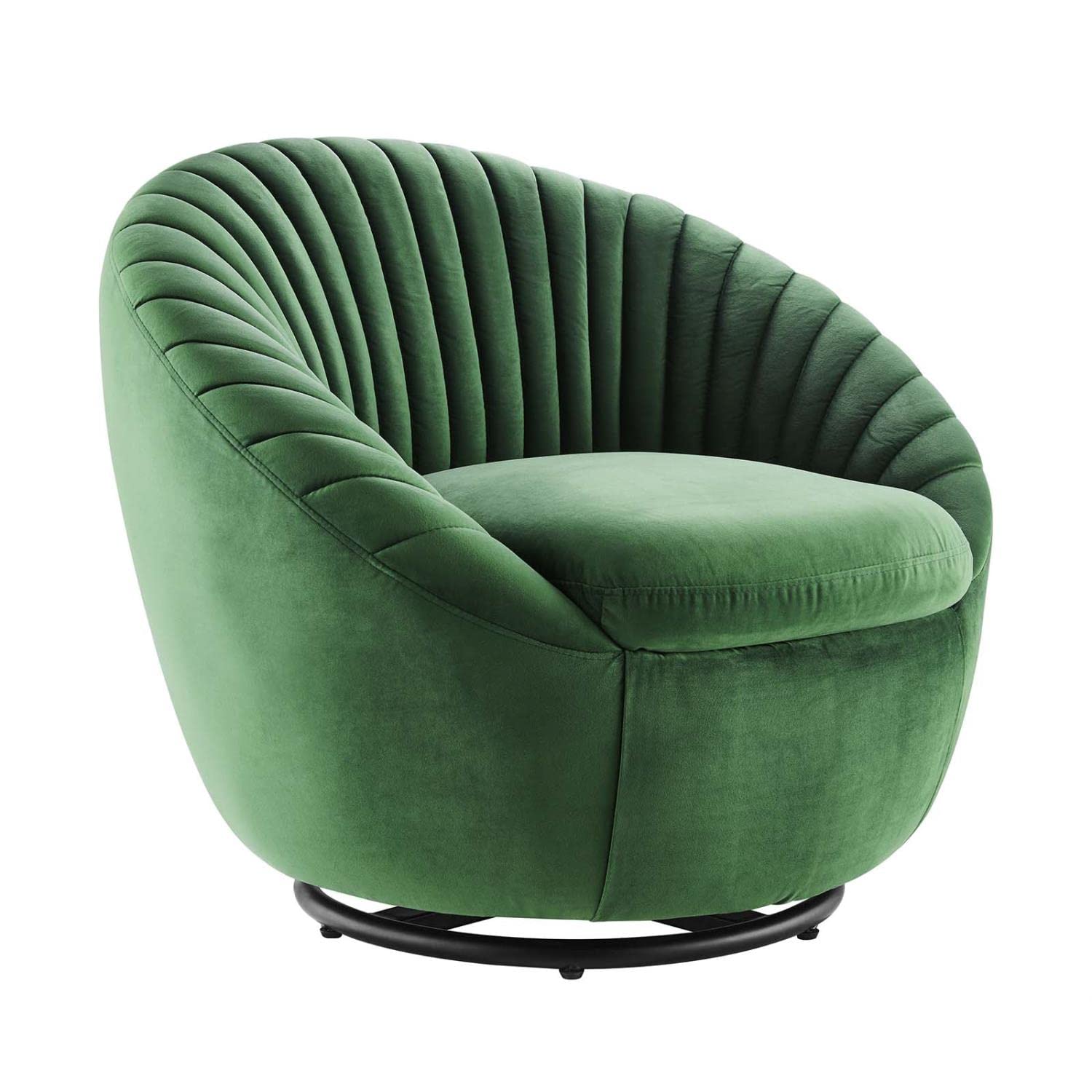 Modway Whirr Upholstered Velvet Fabric Swivel Chair In Black/Emerald Green