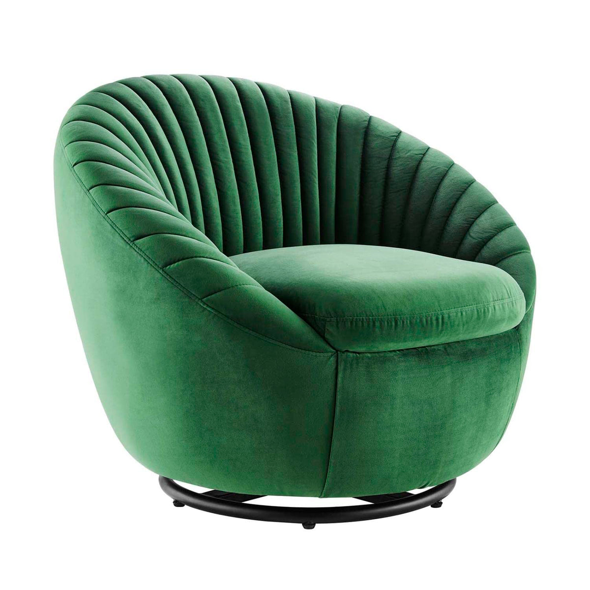 Modway Whirr Upholstered Velvet Fabric Swivel Chair In Black/Emerald Green