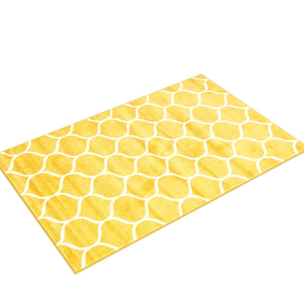 Unique Loom Trellis Frieze Collection Area Rug - Rounded (4' 1'' X 6' 1'', Yellow/ Ivory)