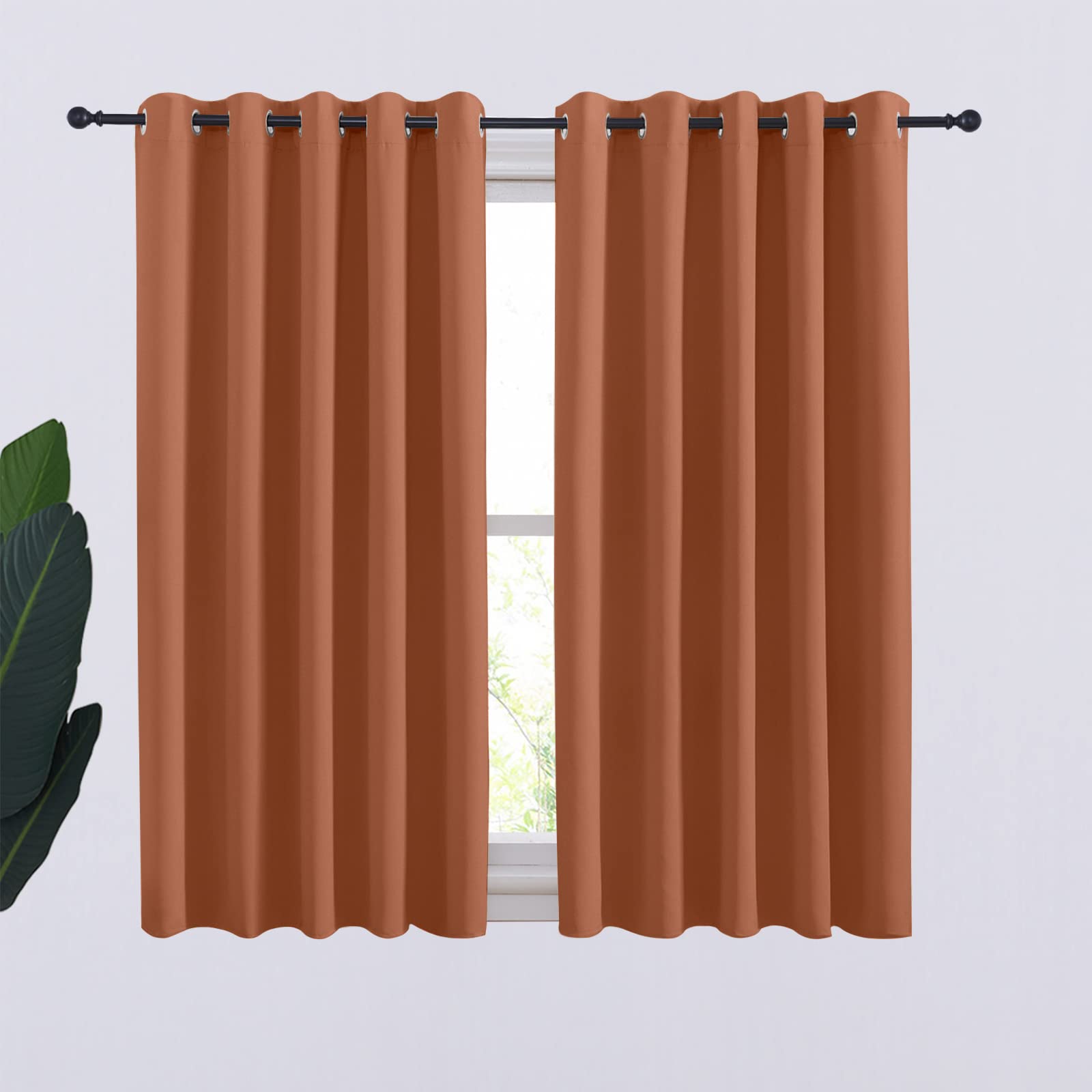 Nicetown Halloween Thermal Insulated Burnt Orange Curtains Blackout Draperies, Window Treatment Solid Grommet Room Darkening Dra