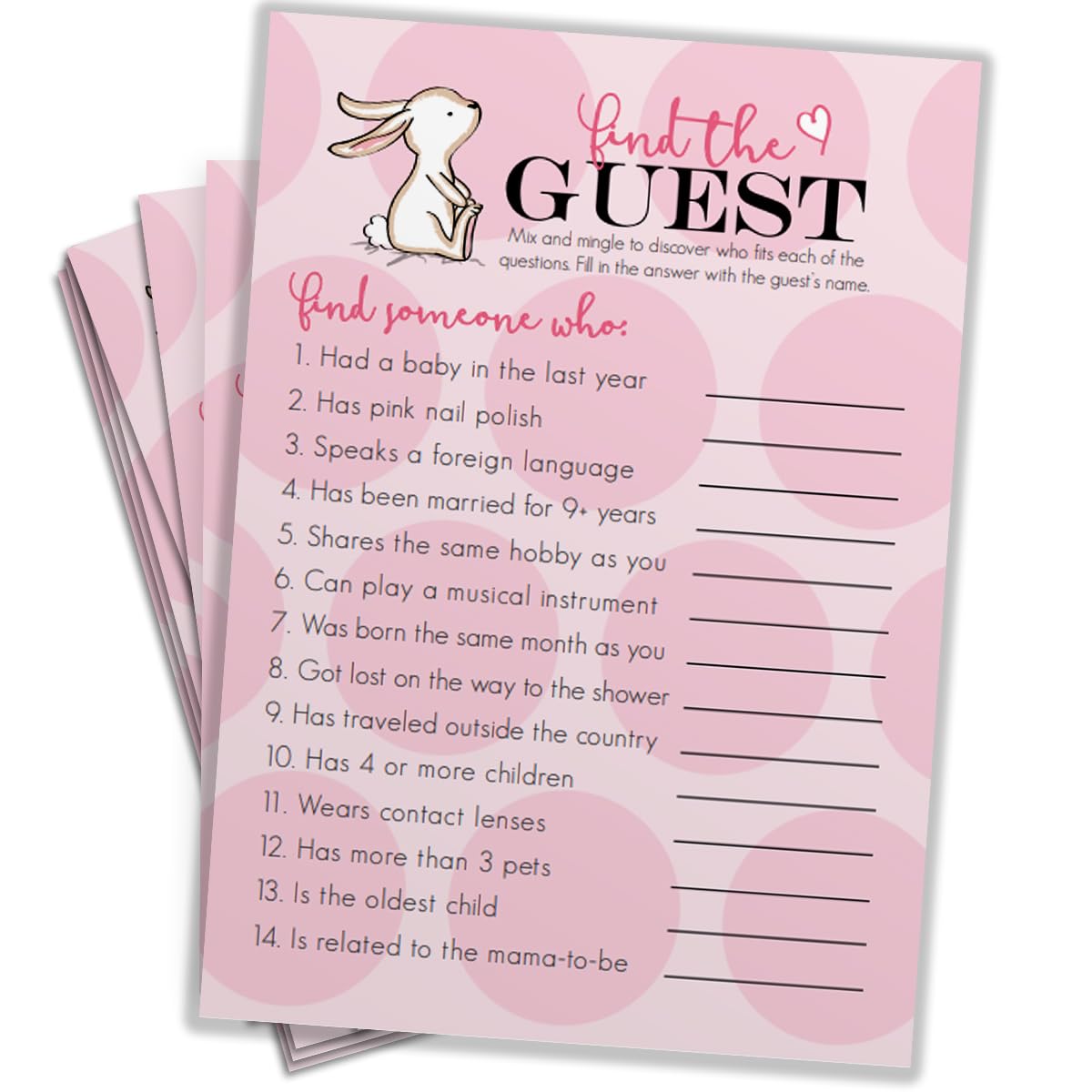AllNeedz Baby Shower Game Cards (Find The Guest) for Themed Events | Baby Shower Placards (Cardstock) Card Game Kit  Pink (Set 