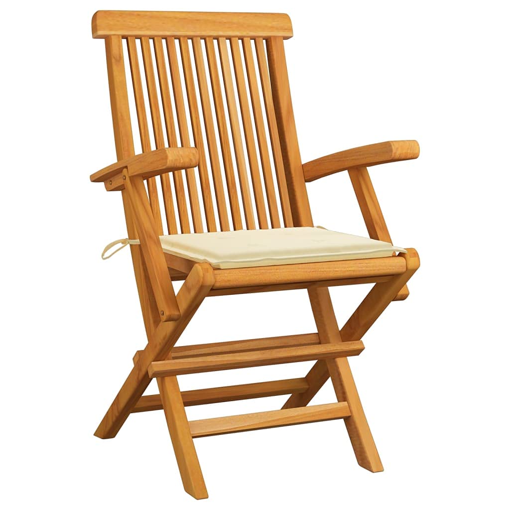 vidaXL 8X Solid Teak Wood Patio Chairs with Cream Cushions - Thumbnail 3