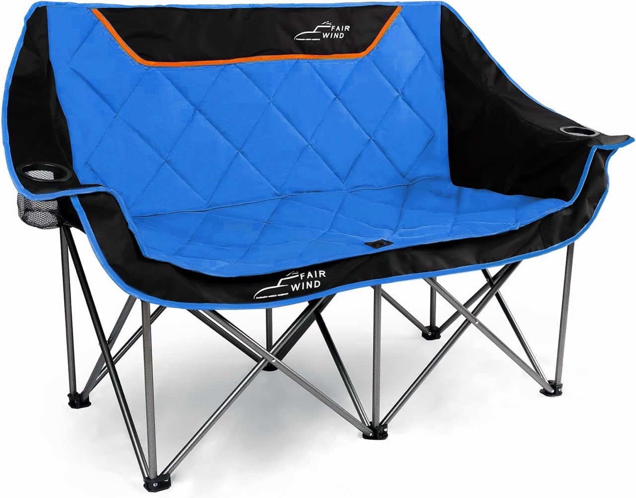 FAIR WIND Oversized Fully Padded Camping Chair Folding Loveseat Camping Couch Double Duo Chair Heavy Duty Quad Fold Arm Chair wi
