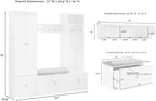 Crosley Furniture Harper 4-Piece Hall Tree, Storage Cabinet, Shoe Rack Bench, And Wall Shelf Set With Hooks, White