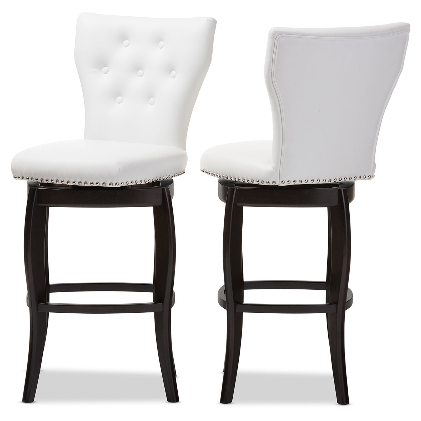 Baxton Studio Leonice Faux Leather Upholstered Button-Tufted Swivel Barstool, 29', White